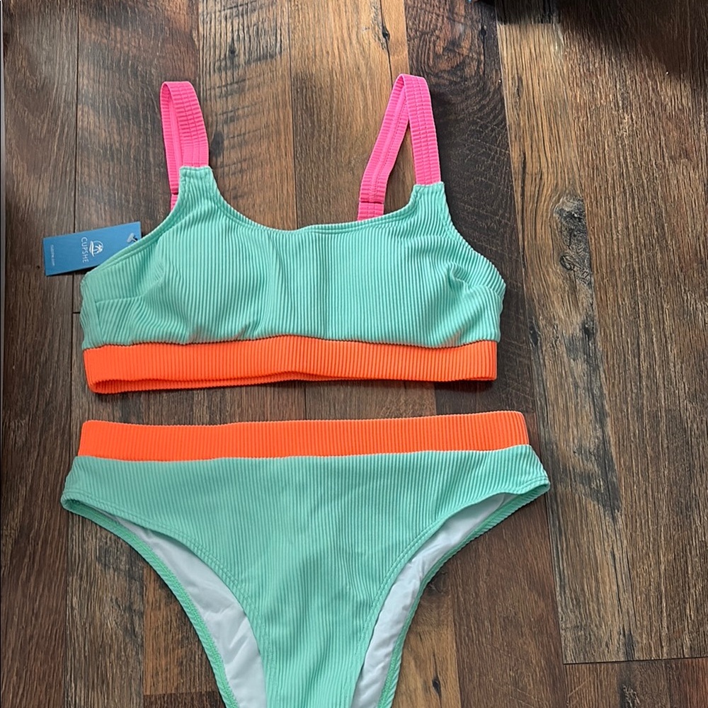 Swim Set in Mint Green and Orange